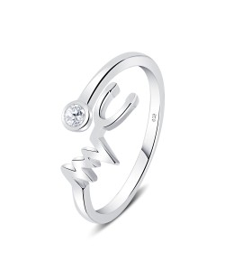 Wavy pulse Shaped CZ Crystal Silver Ring NSR-4100